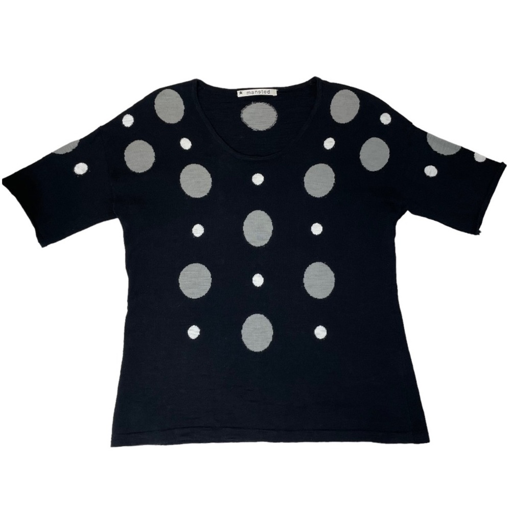 Mansted Women’s Knit Top Black with Grey and White Dots Size M